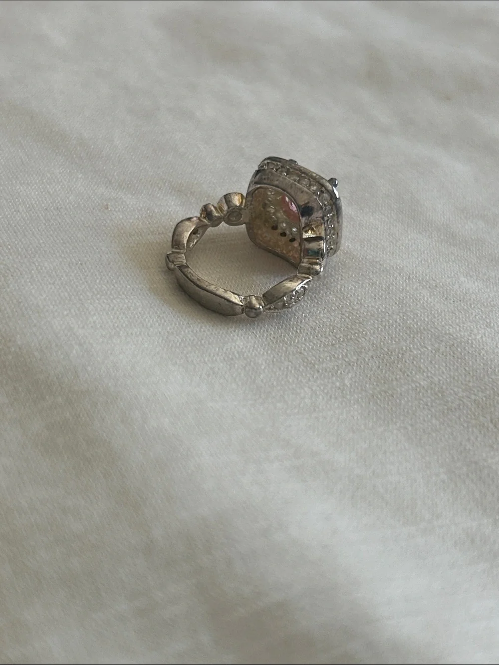 Pink Square Halo Cocktail Ring - Silver Tone